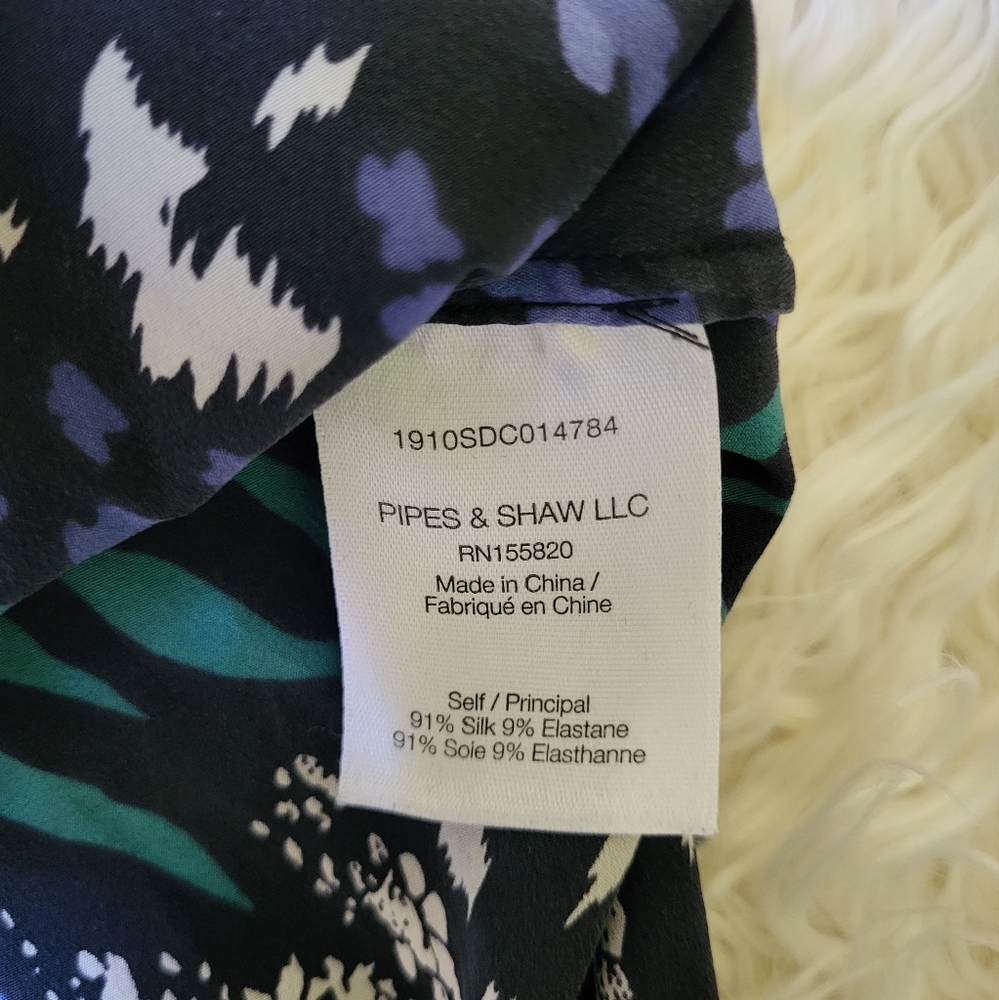 Veronica Beard Stretch Silk Blouse Buckley Black, Green and Blue Animal Print 8 - Picture 8 of 16